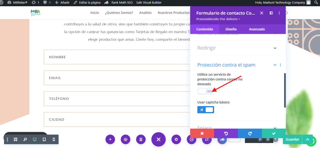reCAPTCHA en Divi